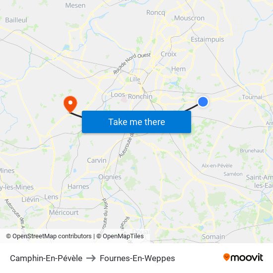 Camphin-En-Pévèle to Fournes-En-Weppes map