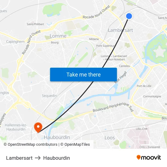 Lambersart to Haubourdin map
