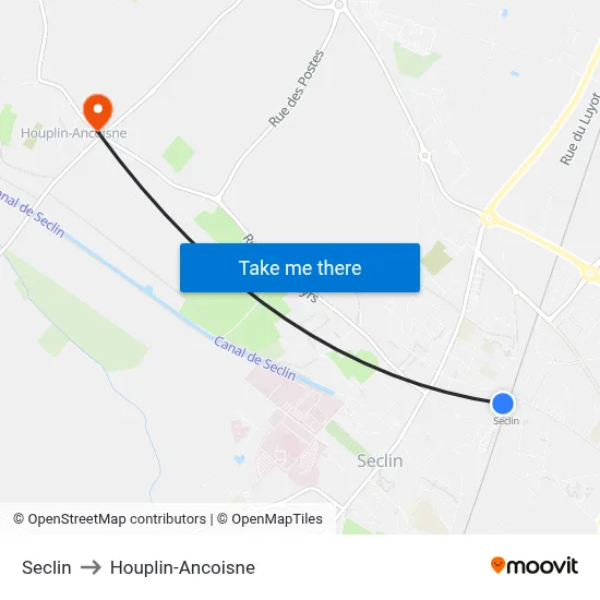 Seclin to Houplin-Ancoisne map