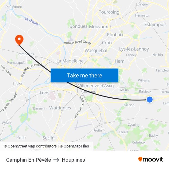 Camphin-En-Pévèle to Houplines map