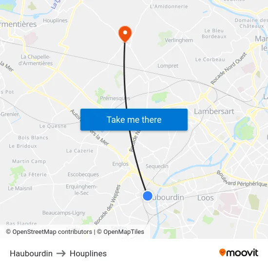 Haubourdin to Houplines map