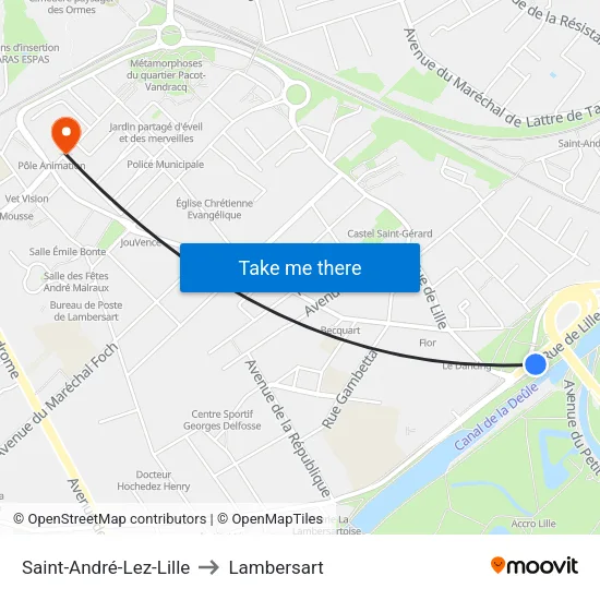 Saint-André-Lez-Lille to Lambersart map