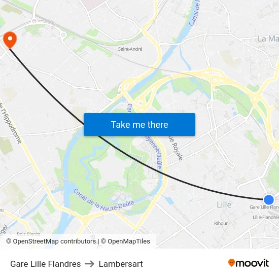 Gare Lille Flandres to Lambersart map
