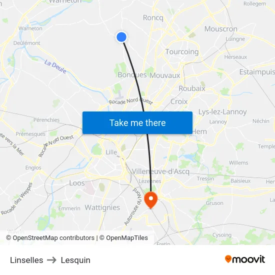 Linselles to Lesquin map