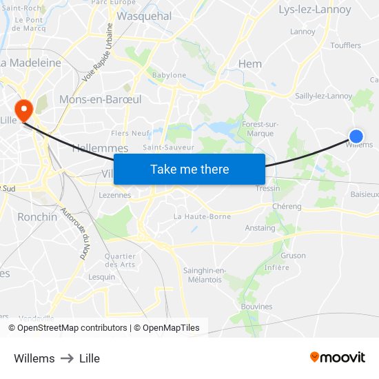 Willems to Lille map