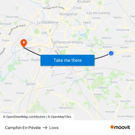 Camphin-En-Pévèle to Loos map