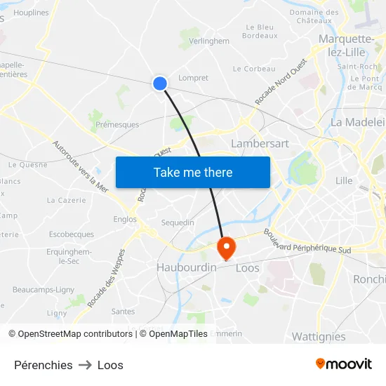 Pérenchies to Loos map