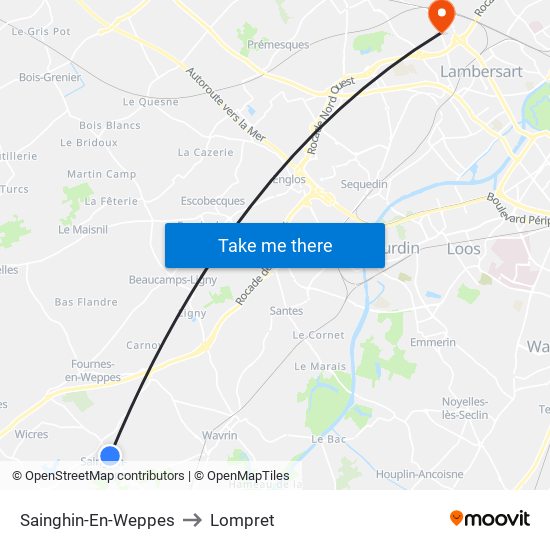 Sainghin-En-Weppes to Lompret map