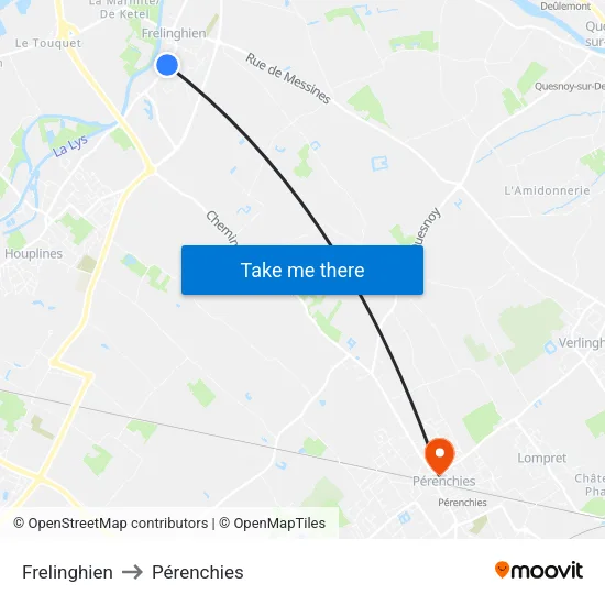Frelinghien to Pérenchies map