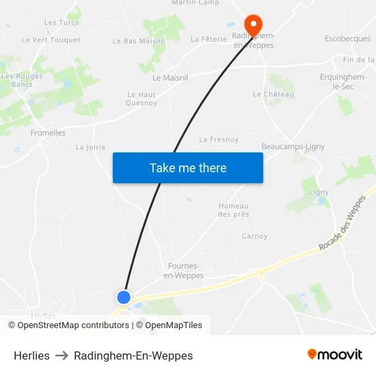 Herlies to Radinghem-En-Weppes map