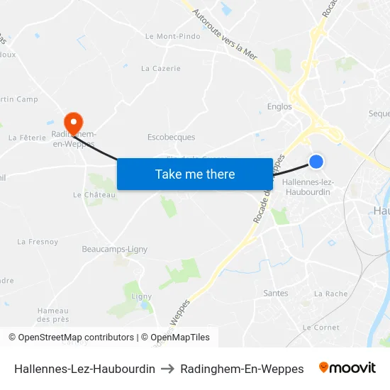 Hallennes-Lez-Haubourdin to Radinghem-En-Weppes map