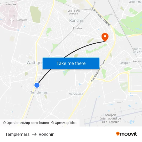 Templemars to Ronchin map