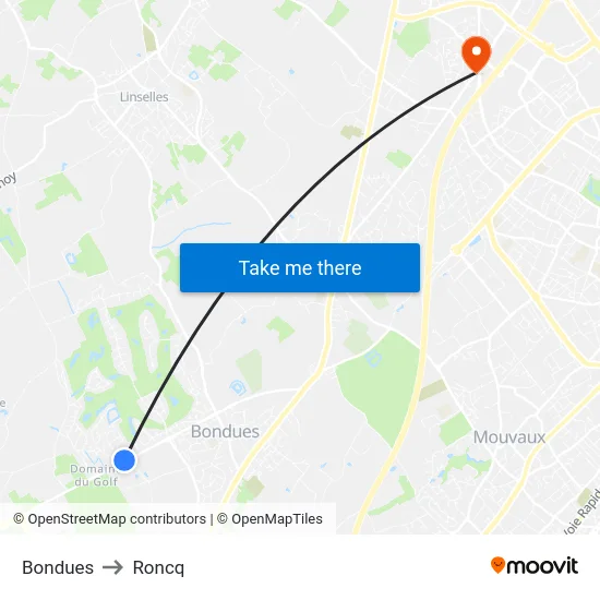 Bondues to Roncq map