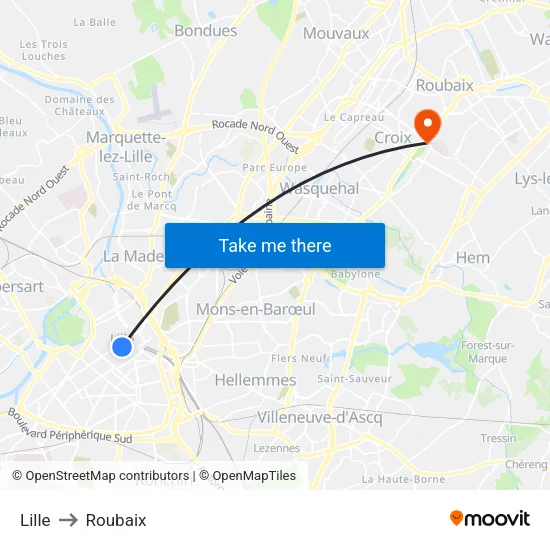Lille to Roubaix map