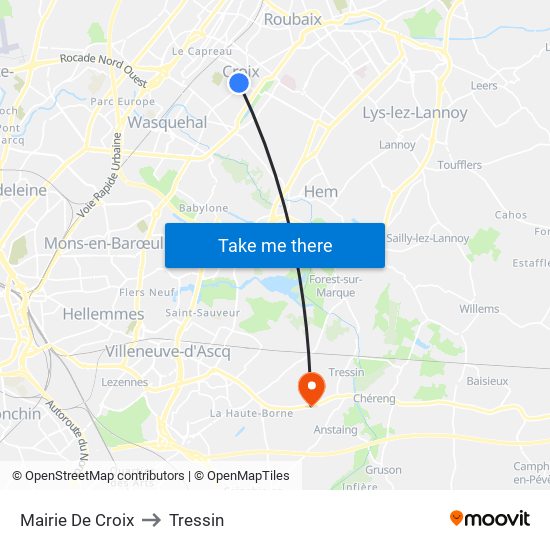 Mairie De Croix to Tressin map