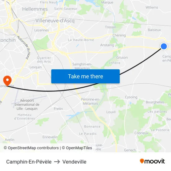 Camphin-En-Pévèle to Vendeville map