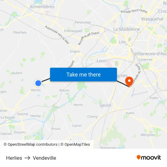 Herlies to Vendeville map