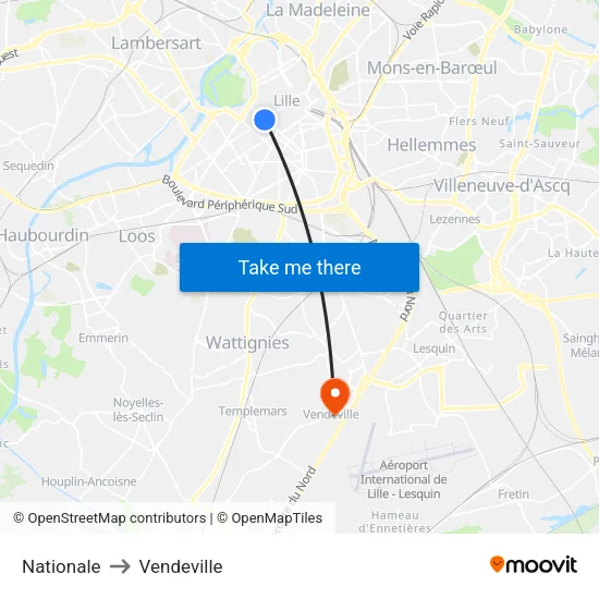 Nationale to Vendeville map