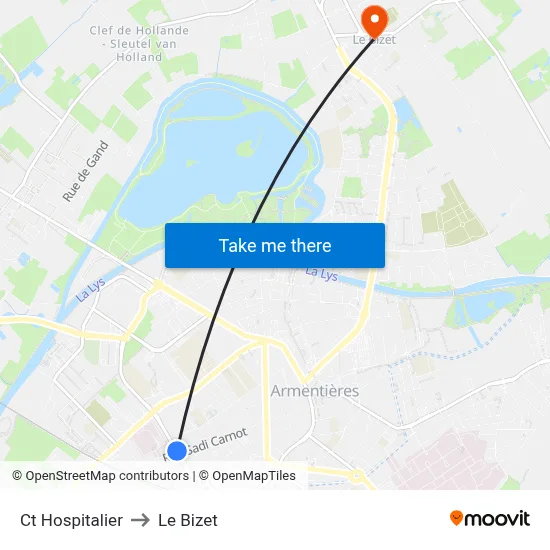 Ct Hospitalier to Le Bizet map