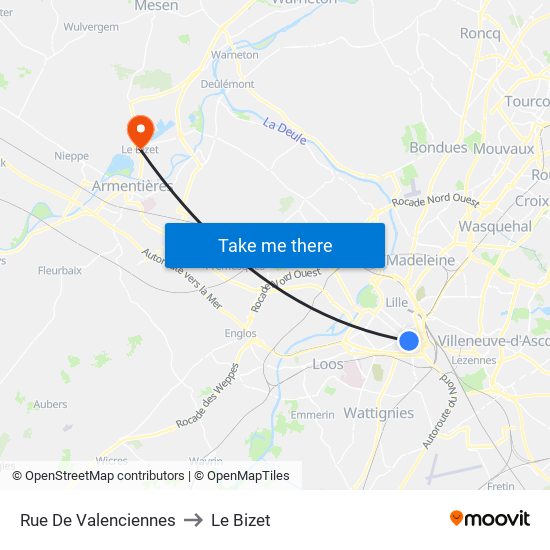 Rue De Valenciennes to Le Bizet map