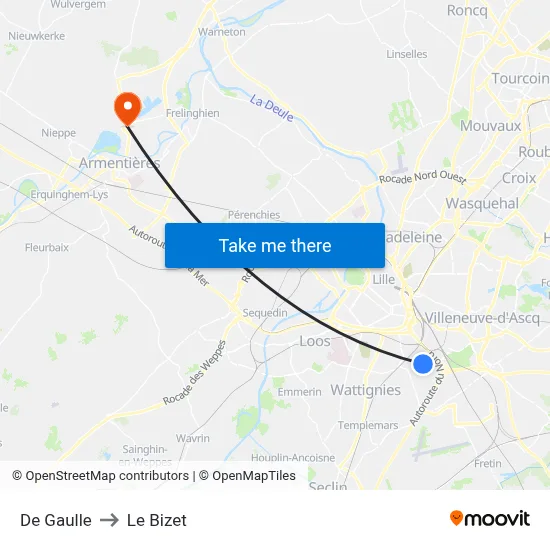 De Gaulle to Le Bizet map