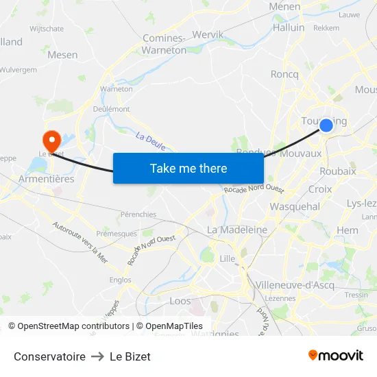 Conservatoire to Le Bizet map