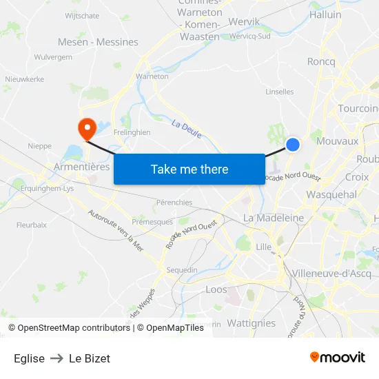Eglise to Le Bizet map
