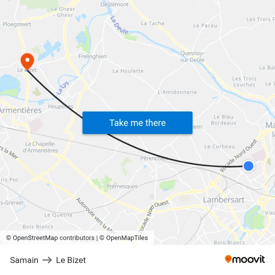 Samain to Le Bizet map