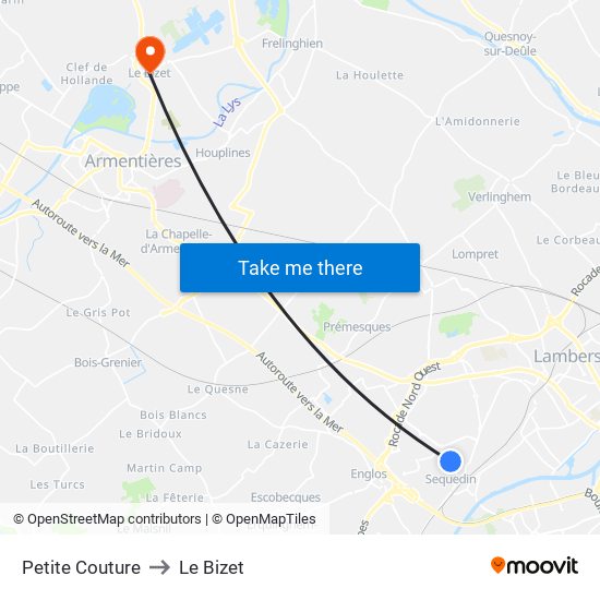 Petite Couture to Le Bizet map