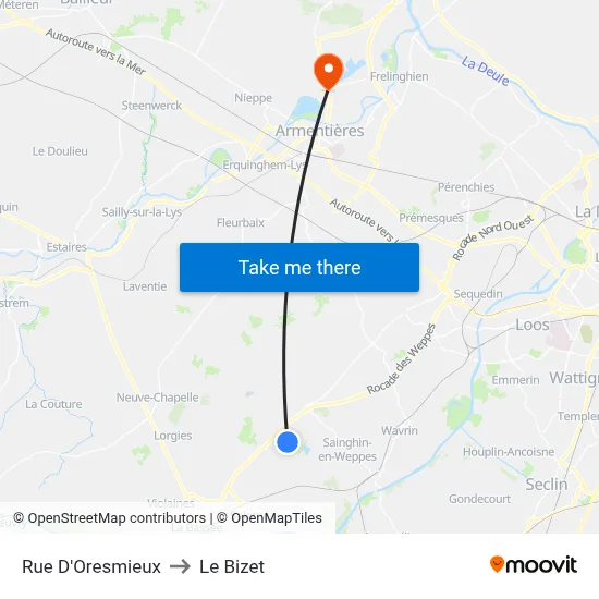 Rue D'Oresmieux to Le Bizet map