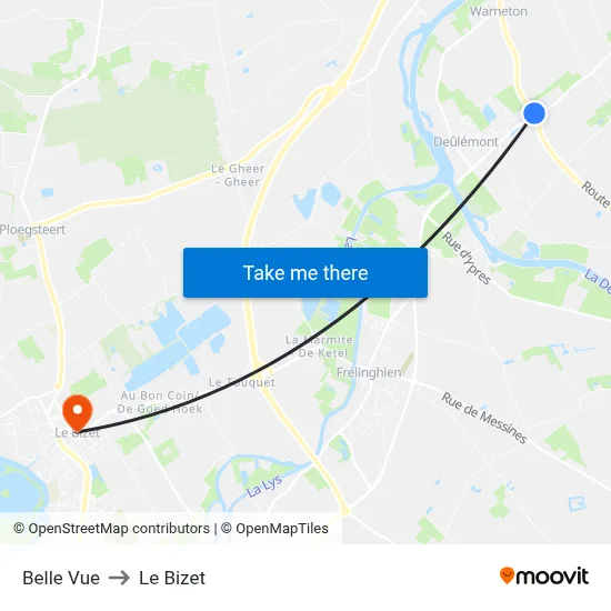 Belle Vue to Le Bizet map