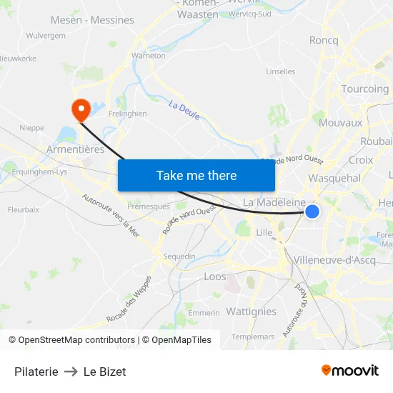 Pilaterie to Le Bizet map