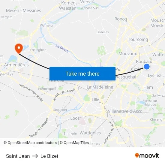 Saint Jean to Le Bizet map