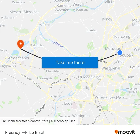 Fresnoy to Le Bizet map