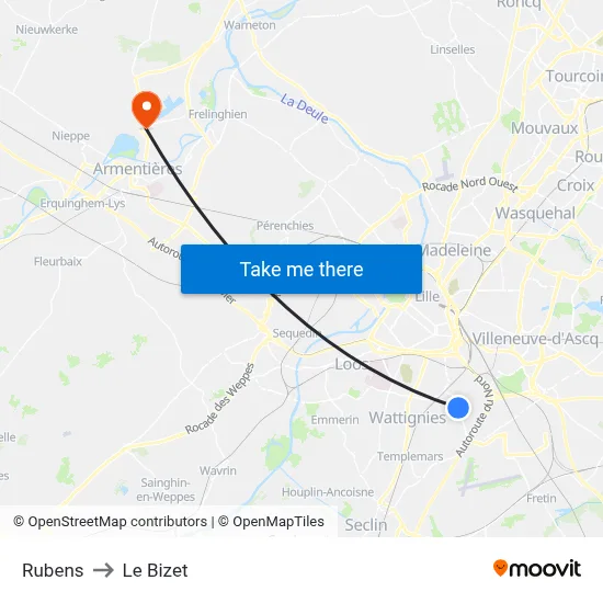 Rubens to Le Bizet map