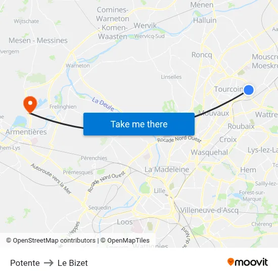 Potente to Le Bizet map