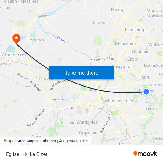 Eglise to Le Bizet map