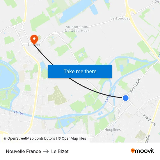 Nouvelle France to Le Bizet map