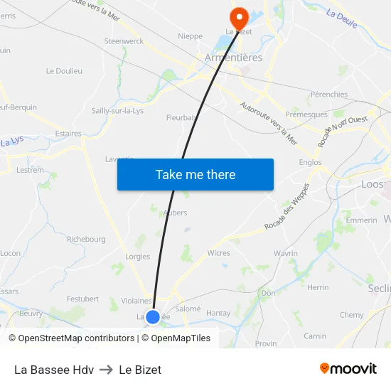 La Bassee Hdv to Le Bizet map