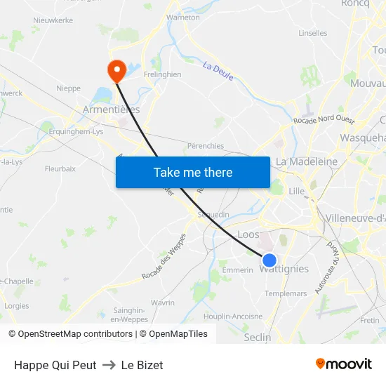 Happe Qui Peut to Le Bizet map
