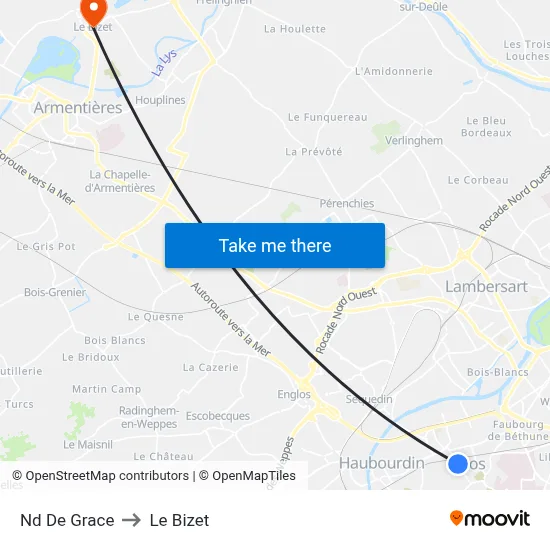 Nd De Grace to Le Bizet map