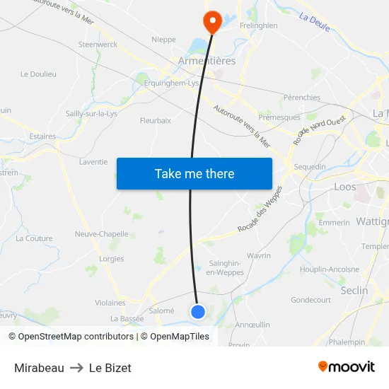 Mirabeau to Le Bizet map