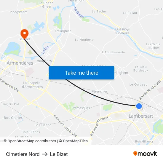 Cimetiere Nord to Le Bizet map