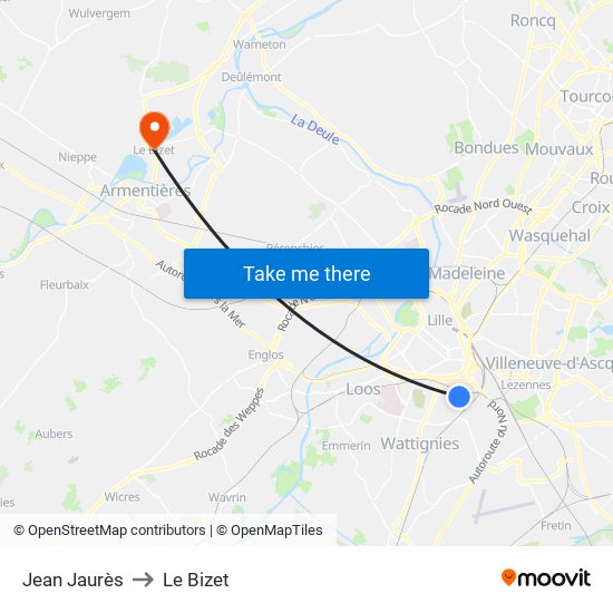 Jean Jaurès to Le Bizet map