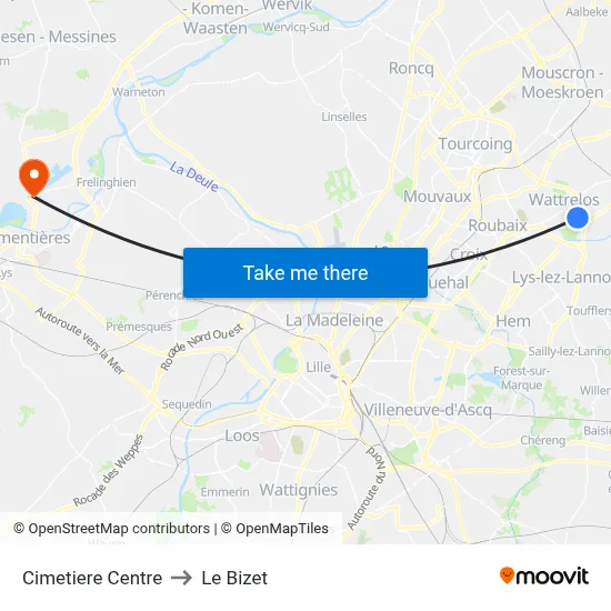 Cimetiere Centre to Le Bizet map
