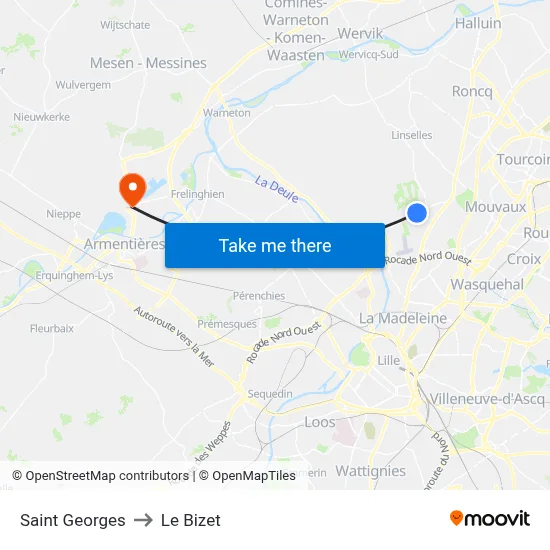 Saint Georges to Le Bizet map