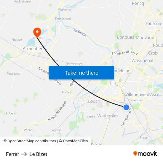 Ferrer to Le Bizet map
