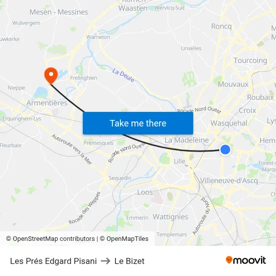 Les Prés Edgard Pisani to Le Bizet map