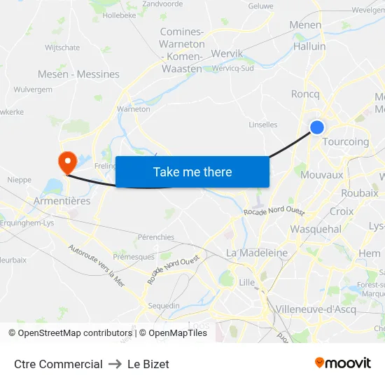 Ctre Commercial to Le Bizet map