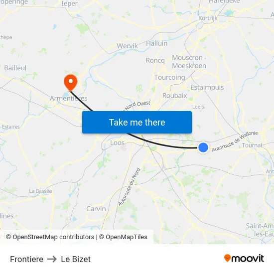 Frontiere to Le Bizet map